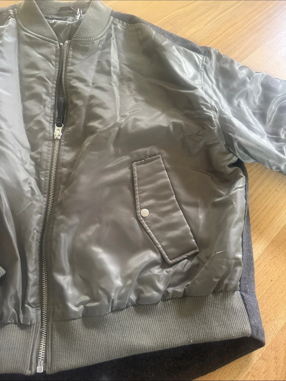 ASOS Olive Green Bomber Jacket with Ribbed Trim